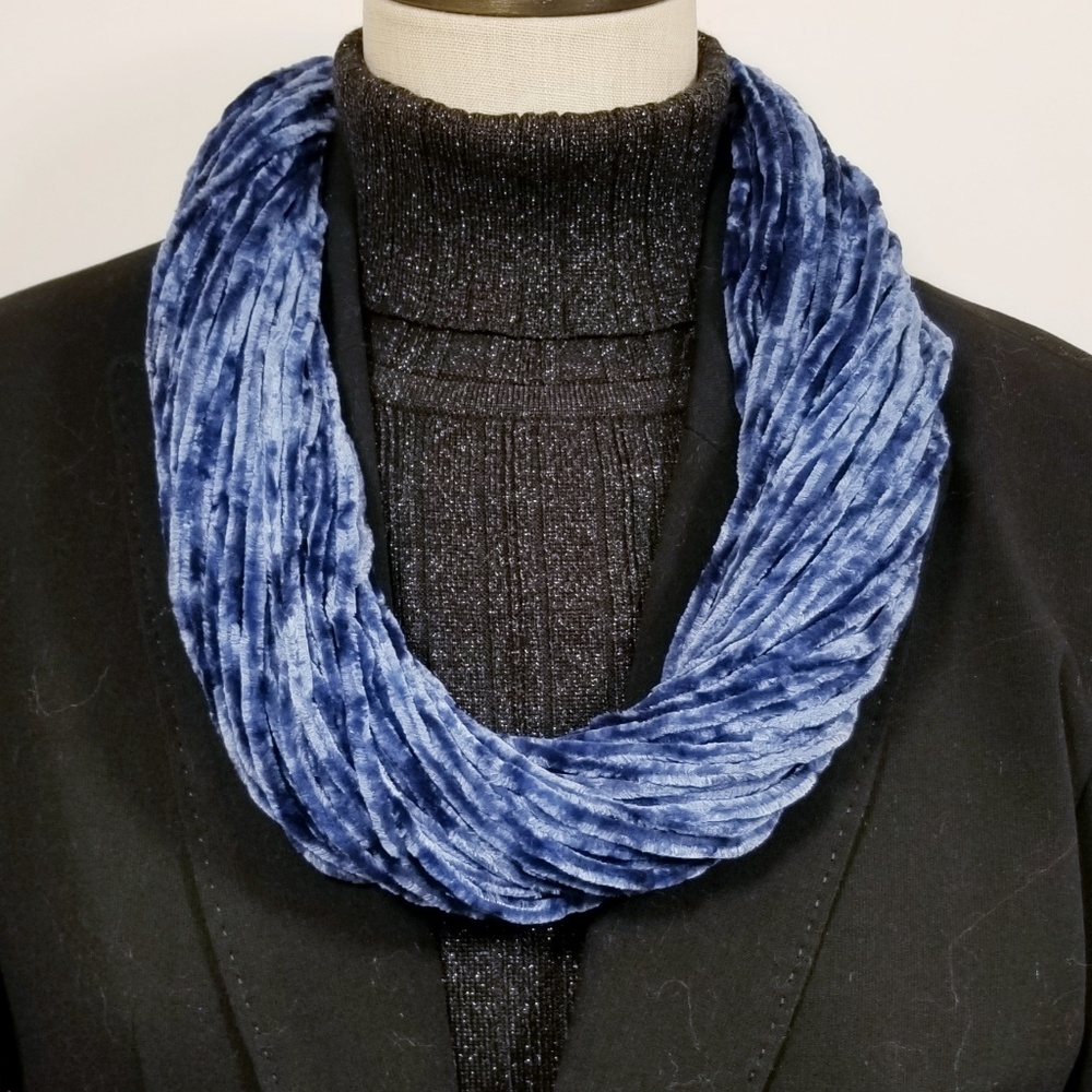 Soft Velour Velvet Infinity Scarves Navy